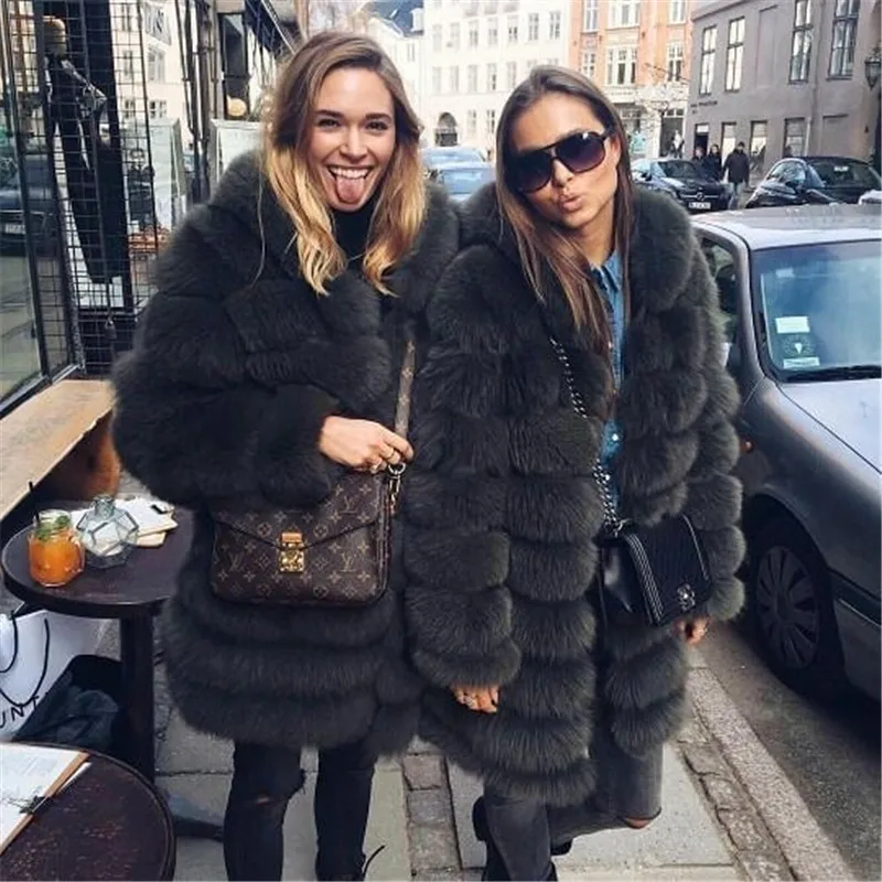 Женское зимнее пальто TOPFUR Черное короткое из натурального меха лисы 2019|Шубы и