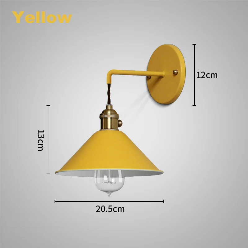 yellow Современные прикроватные настенные светильники эдисон подсвечники спальня винтажная многоцветная ванная комната Чтение E27 Чистый медный светильник - Цвет абажура: yellow