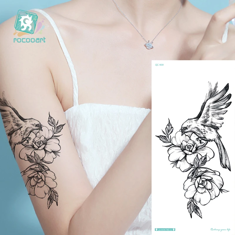 Сексуальная модная временная татуировка с пионами лотоса персиком павлином тату