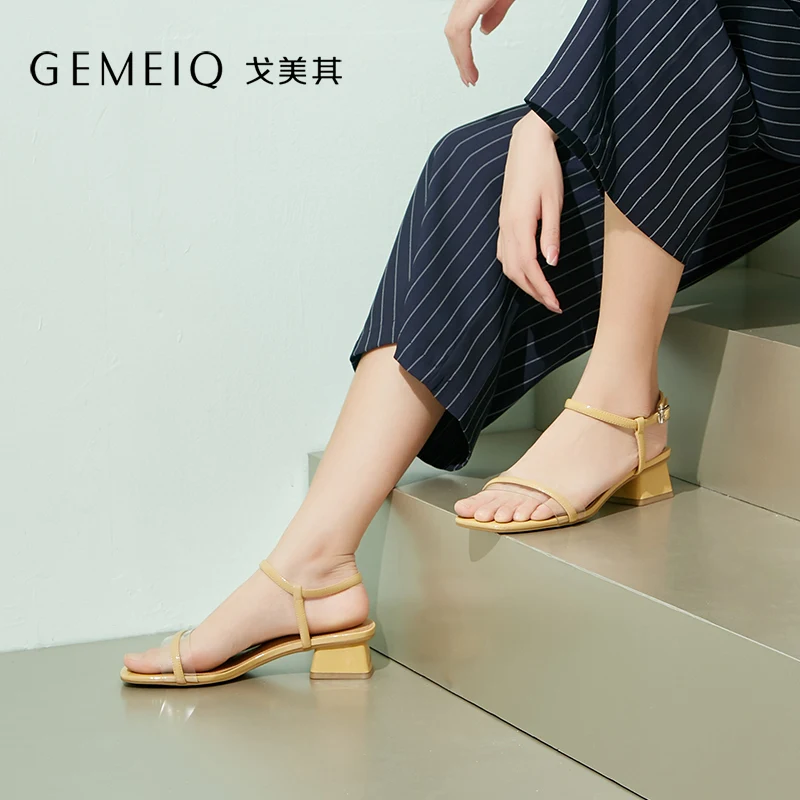 Фото Gemeiq 2019 обувь женские летние лодочки с перекрестными ремешками высокий каблук