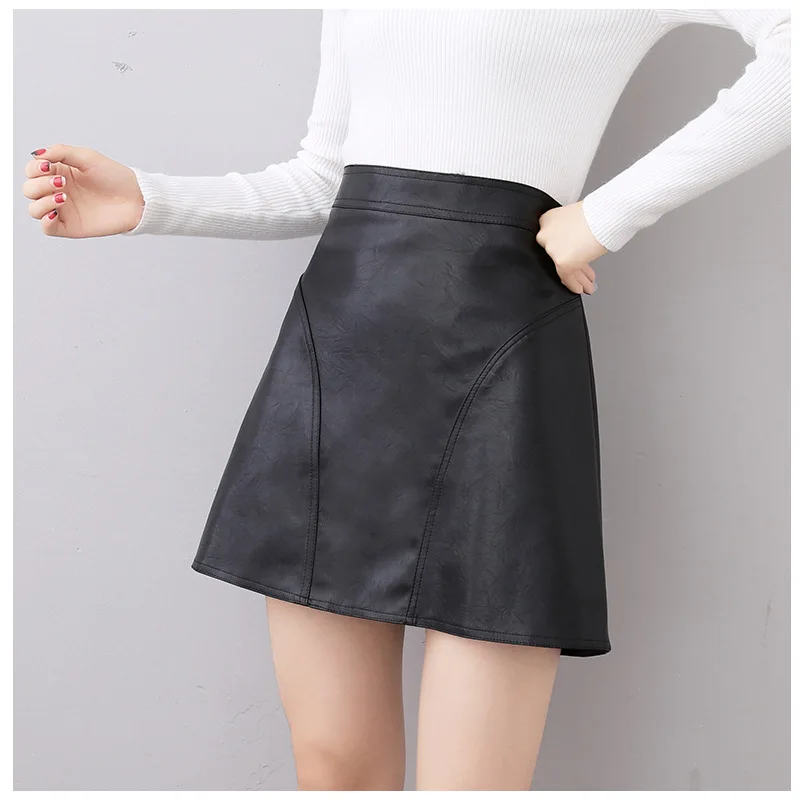 2017 Для женщин лето-осень из искусственной кожи Мини-юбки Высокая талия