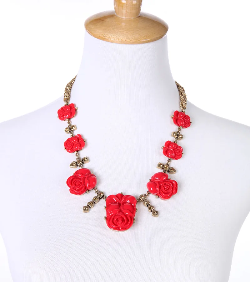 Большой благородный корейский стиль красный цветок ожерелье для женщин макси