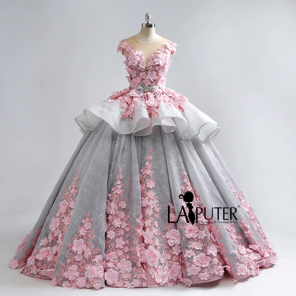 Женское кружевное платье Laiputer винтажное бальное серого цвета на заказ 2018|prom dresses