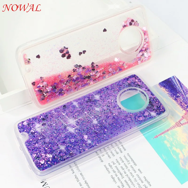 NOWAL Glitter Bling Stars Hearts Case For Motorola Z2 Play G6 Liquid Quicksand Soft TPU Clear Cover Moto G5S G5 Plus |