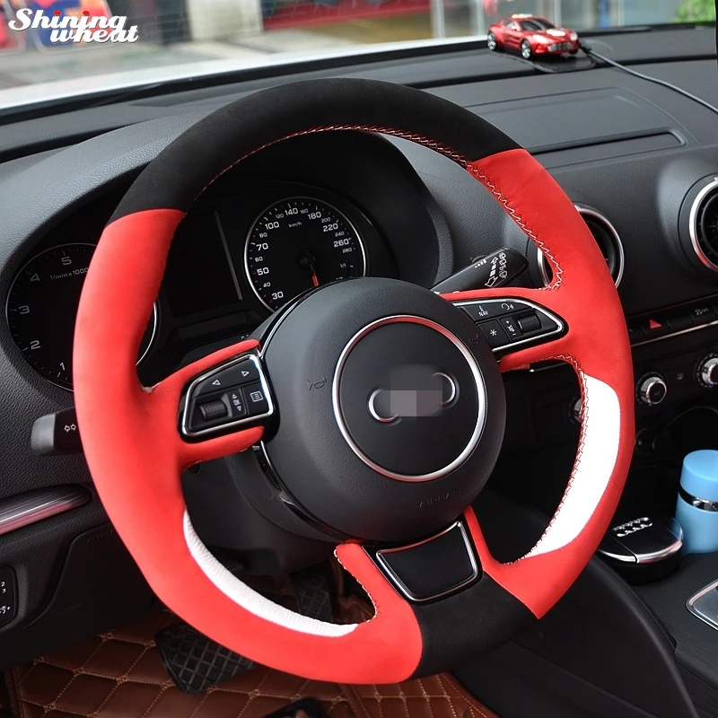 BANNIS Hand-stitched Black Red Suede White Leather Car Steering Wheel Cover for Audi A1 A3 A5 A7 | Автомобили и мотоциклы