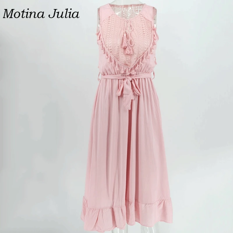 Motina Julia 2019 летнее пляжное платье миди в стиле бохо женское с кисточками и большим