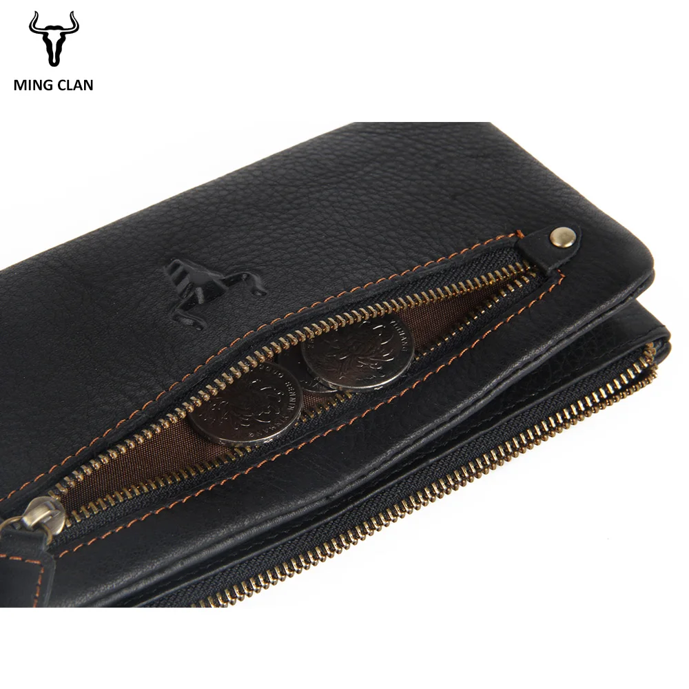 Mingclan Full Grain Leather Wallet Zipper Coin Purse Card Holder Collection Long Clutch Wallets Phone Wallet For Women Or Men