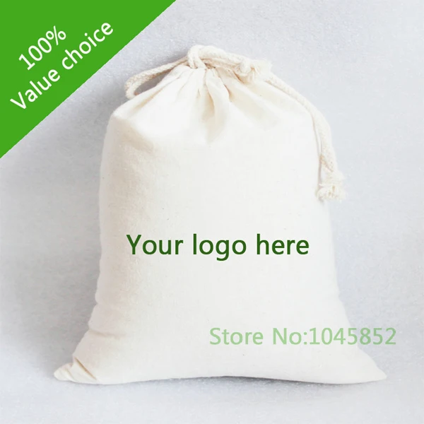 

500 PCS/Lot W15*H18CM Custom Made Cotton Drawstring Gift bags Small Dust Bag Packaging Bags For Storage With One color Logo