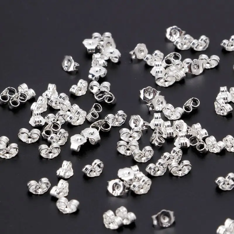

50Pcs S925 Silver Plated Butterfly Clutches Earrings Back Secure Jewelry Finding earring findings
