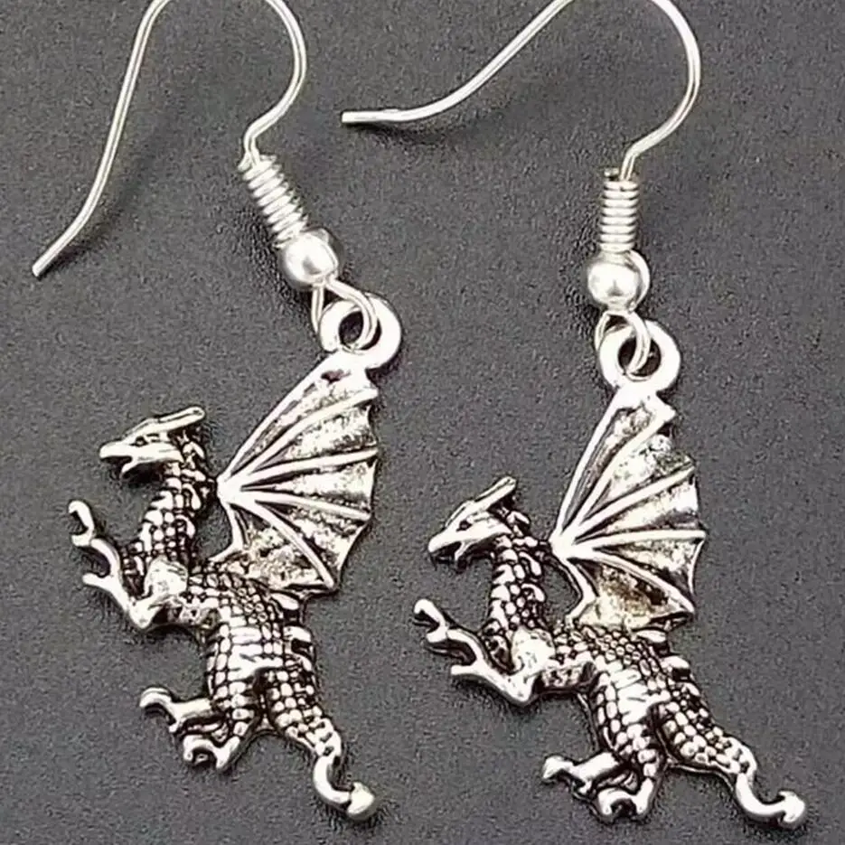 10Pair/lot Ancient SilverDragon/Pterodactyl/Fire Dragon/Dinosaur Charm Dangle Earring With Gift Box DIY Findings Jewelry Q78 | Украшения и