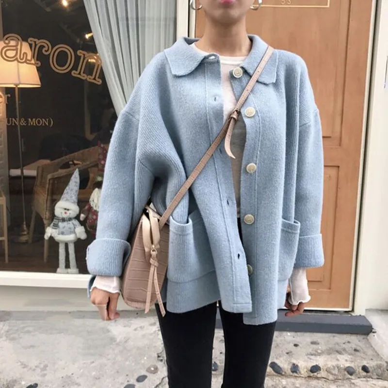 3 colors 2018 spring and autumn korean style sweet solid color long sleeve cardigans womens knitted sweaters ( C9136) |