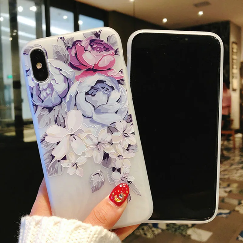 3D Relief Rose Flower Leaves Cases for iPhone X 6 6S Plus 5 5S SE Cover Soft TPU Silicone Phone Case For 7 8 Fundas |