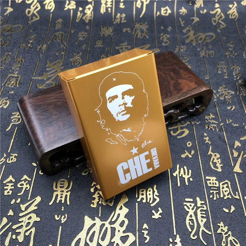 07-golden DIY Che Guevara портсигар чехол Металл с лазерной гравировкой сигаретные коробки мужские карманные курительные автоматические коробки красный черный золотой синий - Цвет: 07-golden