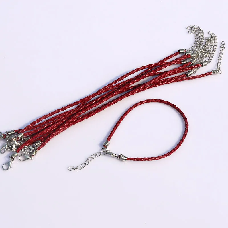 

100pcs Dark red braided leather cord bracelets clasps lobster Clasp Cords 18cm free shipping