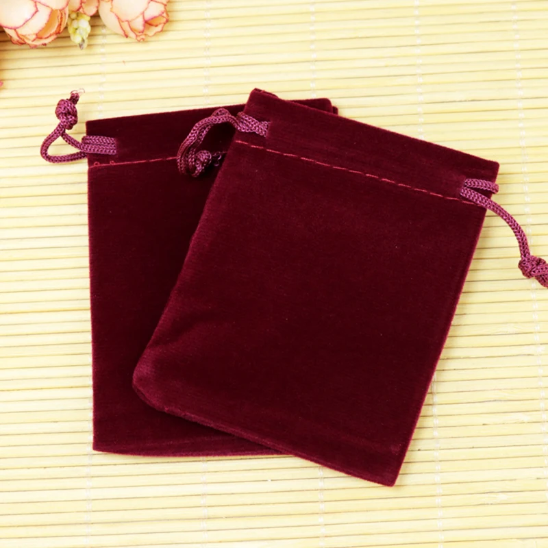 100 шт./лот темно-красные бархатные мешочки 9x12 см для ювелирных изделий/MP3/телефона