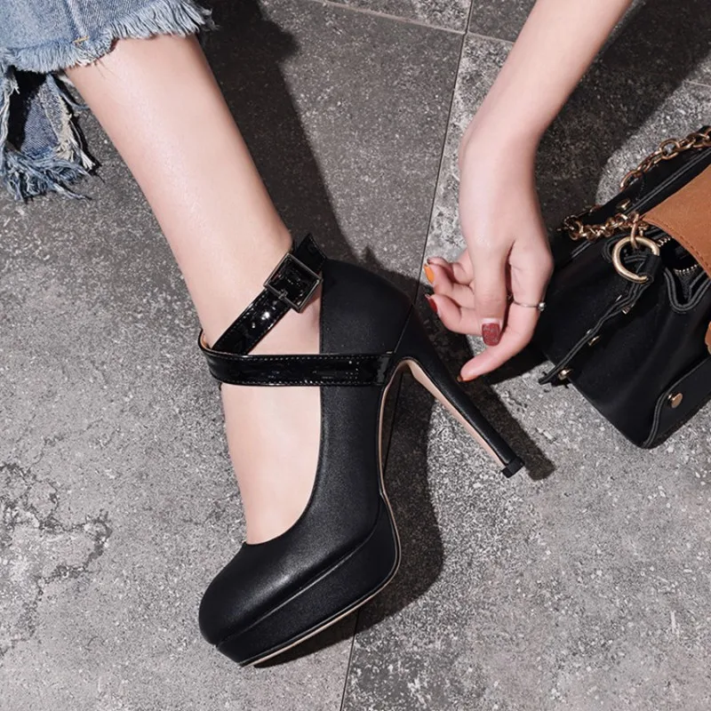 plus size 34-43 Fashion Women Pumps Platform High Heels Stiletto Sexy Evening Cross tied Ankle Strap Wedding Party Punk Shoes