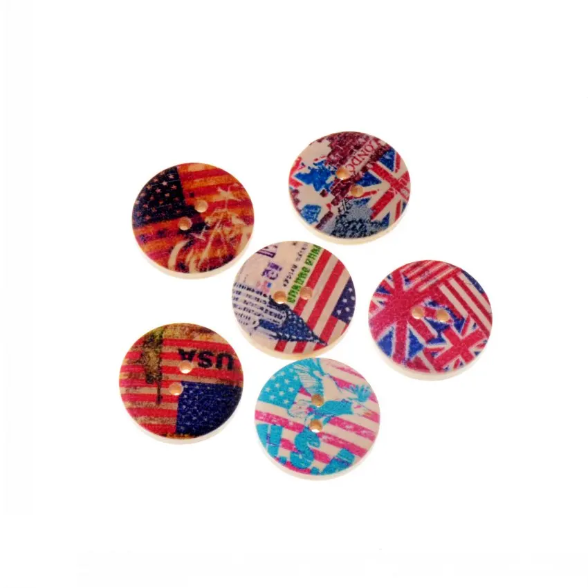 Free Shipping 10Pcs Random Mixed Round Style 2 Holes Wood Painting Sewing Buttons Scrapbooking 20mm | Дом и сад