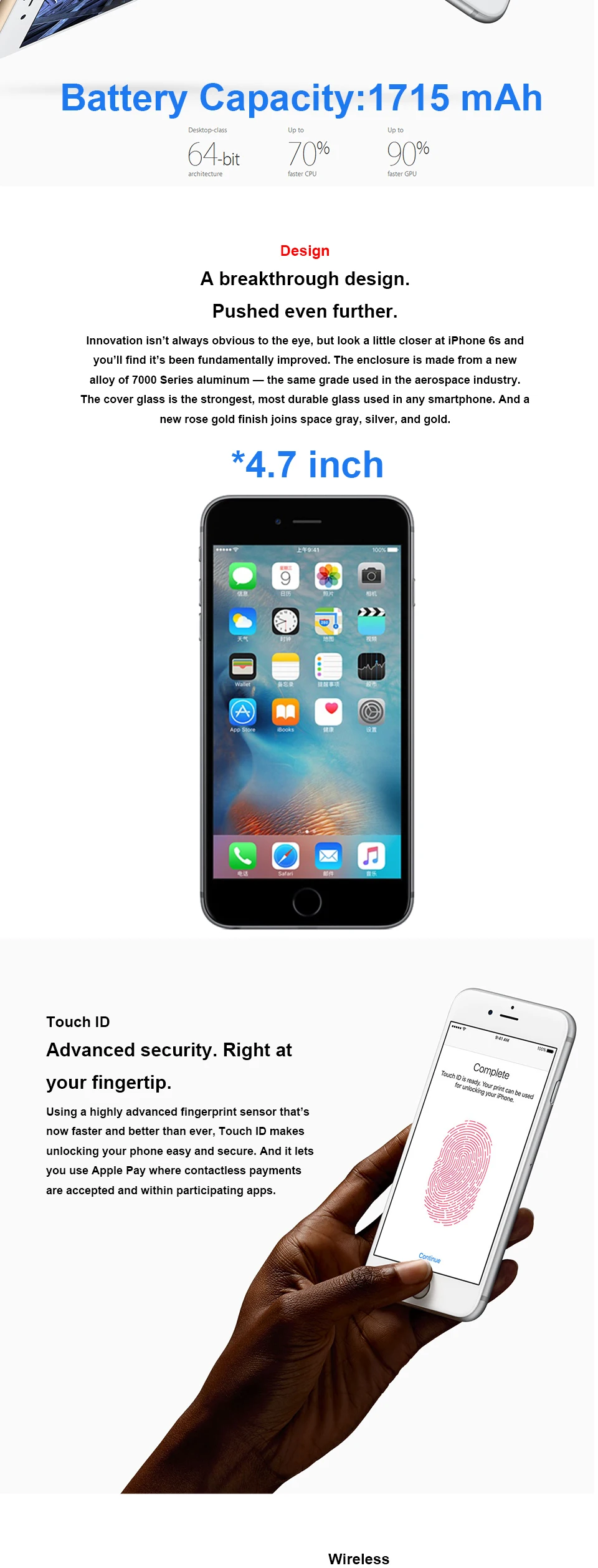 Разблокированный Apple iphone 6s 2 Гб Оперативная память 16 Гб/64/128 ГБ Встроенная память IOS Двухъядерный 4,7 ''12.0MP Камера A9, сеть 4G LTE, мобильный телефон iphone 6s