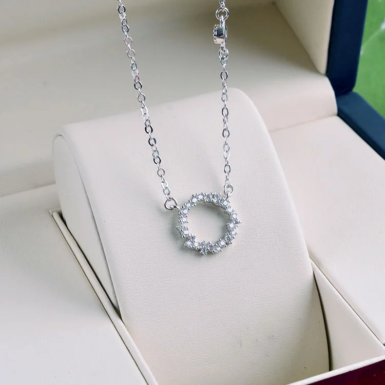 Fashion Women Circle Necklaces Jewelry Silver Color Pendants For Lady Girl Long Chain Charm Necklace Colar | Украшения и