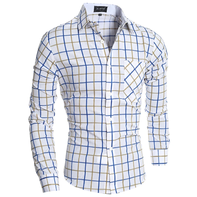 Рубашки повседневная мужской Slim Fit в хит Цвет плед мужские Camisas 2 вида цветов