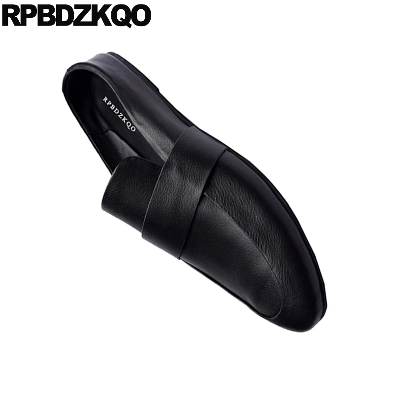 Casual High Quality British Style Sandals Men Shoes Luxury Brand Italy Mules Slip On Soft Real Leather Genuine Black Slides Half | Обувь