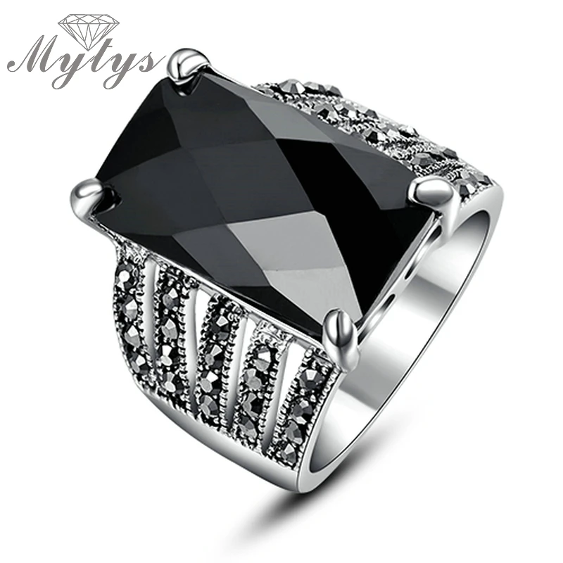 Винтажное кольцо Mytys с черным кристаллом марказита классическое в стиле ретро