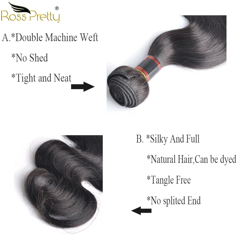 Ross Pretty Remy бразильские объемные волнистые пучки с закрытием предварительно