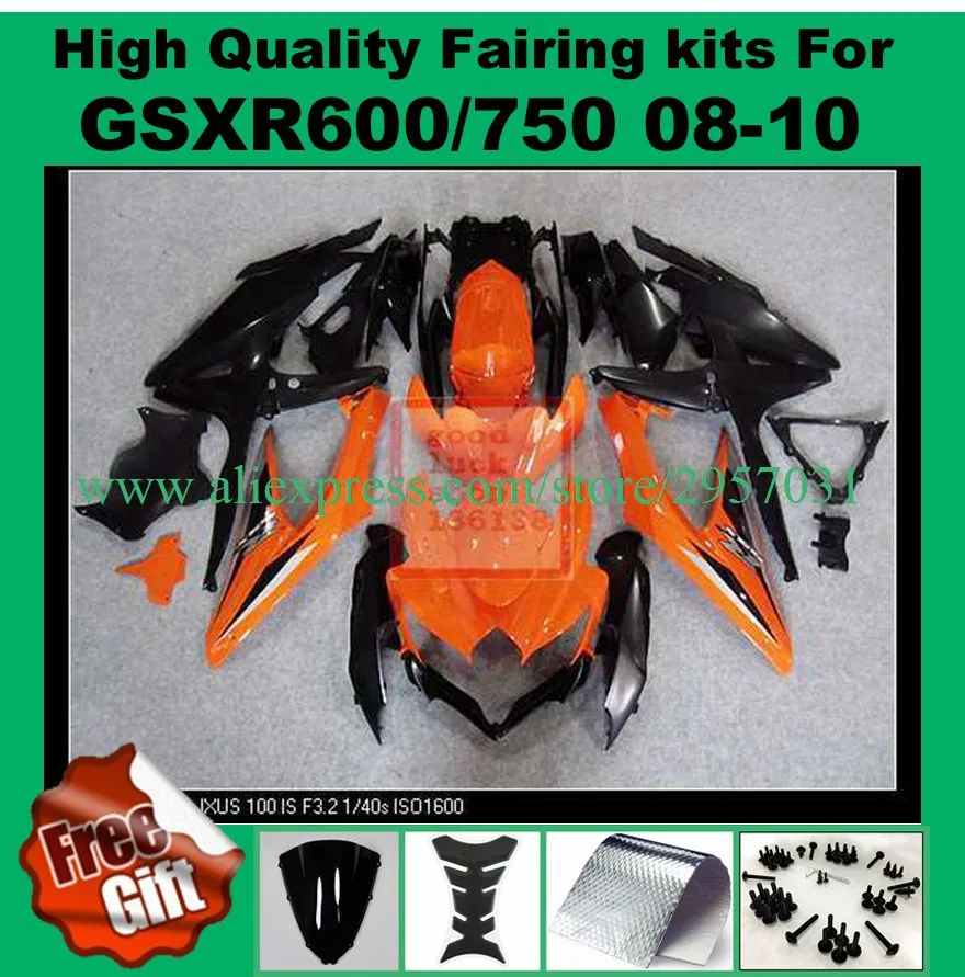

Injection bodywork for GSXR600 GSXR750 2008 2009 2010 SUZUKI K8 K9 GSXR 600 750 08 09 10 fairing kit fairings orange black