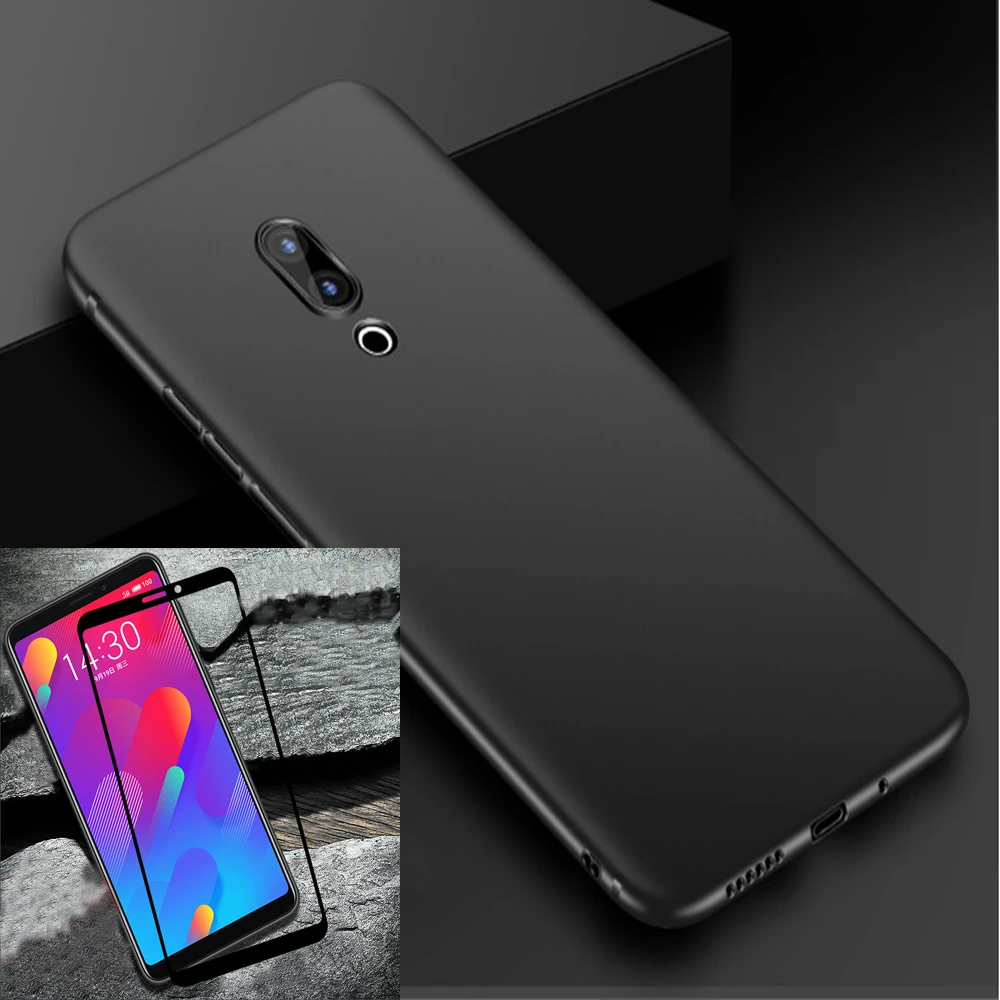 For Meizu M8 Case Soft TPU Matte with Full Coverage Tempered Glass Screen Protector Lite |