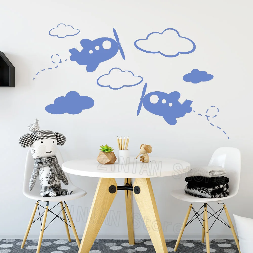 

Airplane Wall Decal Cloud Vinyl Plane Sticker Nursery Boy Room Home Decor Modern Removable Wall Stickers Wallpaper Kids Z459