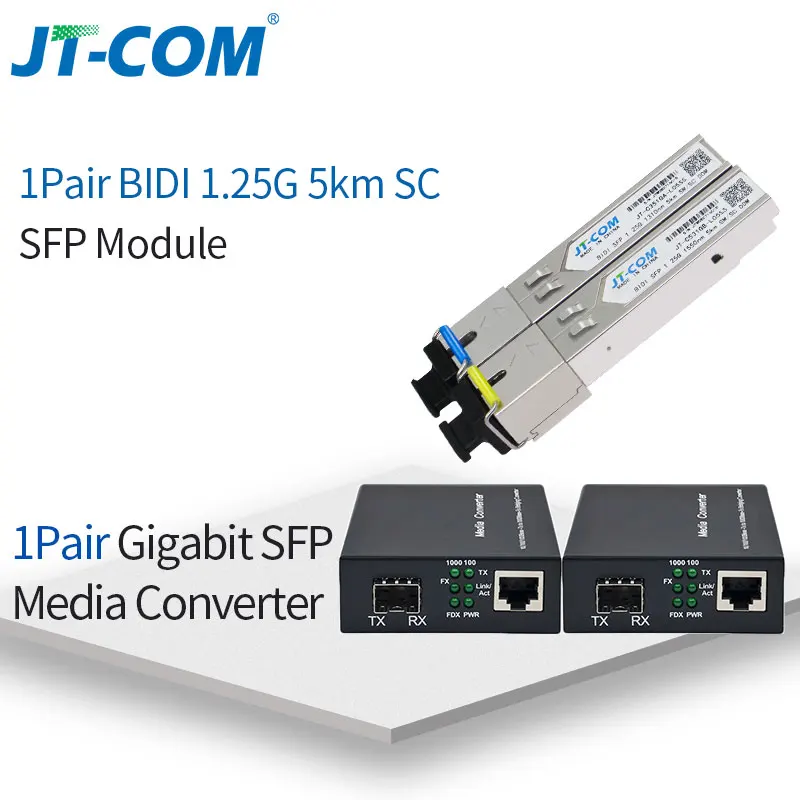 1 пара = 2 шт. Гигабитный оптический медиаконвертер SFP в RJ45 Оптоволоконный коммутатор Fibra Optica 1000 Мбит / с SFP Волоконно-оптический трансивер с модулем SFP SC / LC Совместим с Mikrotik Cisco Ethernet Switch - Цвет: with SC 5km module