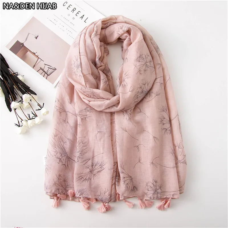 

Мягкие женские шарфы с кисточками и одуванчиками, шарф с принтом в виде цветов, шали, мусульманские хиджабы