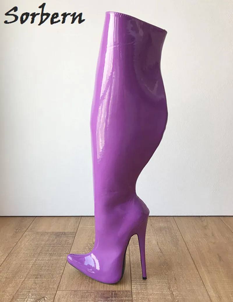 

Sorbern 18Cm High Heel Knee High Boots For Women Stiletto 65Cm Hard Shaft Customized Wide Calf Size Mid-Thigh Boot Purple