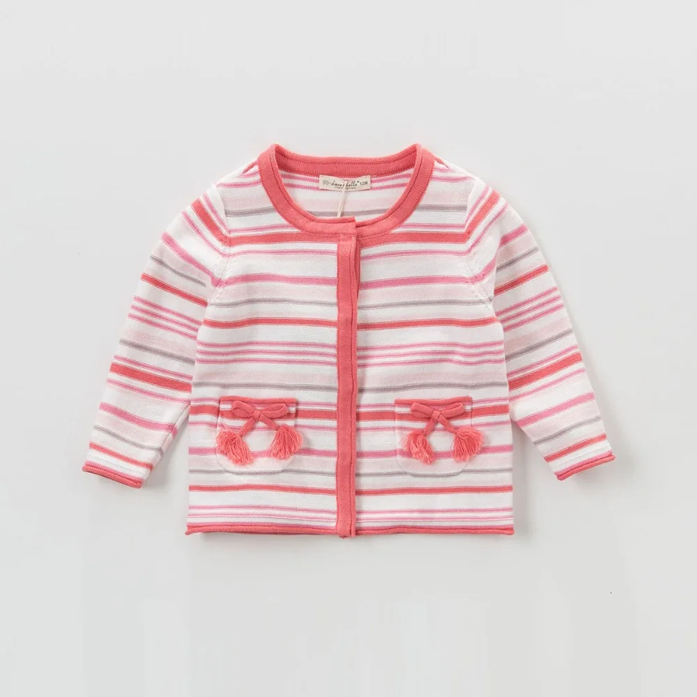 Марка 2017 Весна Одежда для маленьких девочек 100% хлопок Детский свитер в полоску