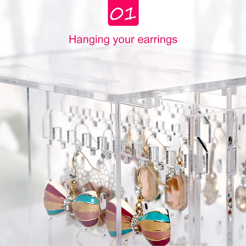 Витрина для сережек акриловая коробка органайзер прозрачный держатель колец