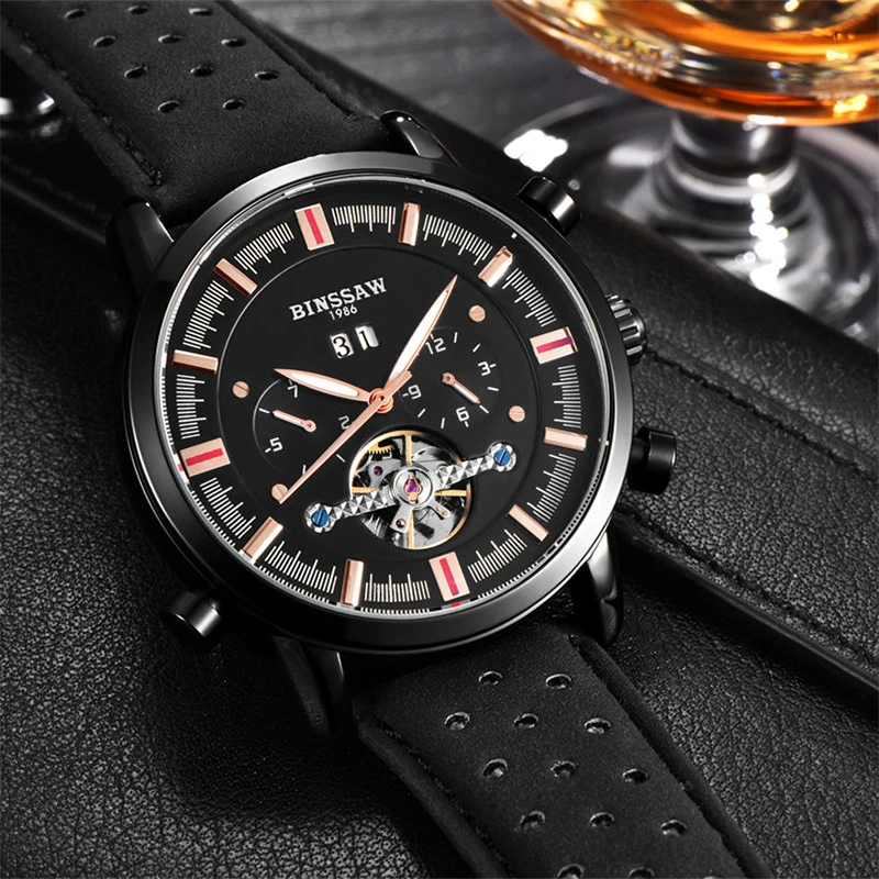BINSSAW Мужские автоматические механические часы Tourbillon модные брендовые