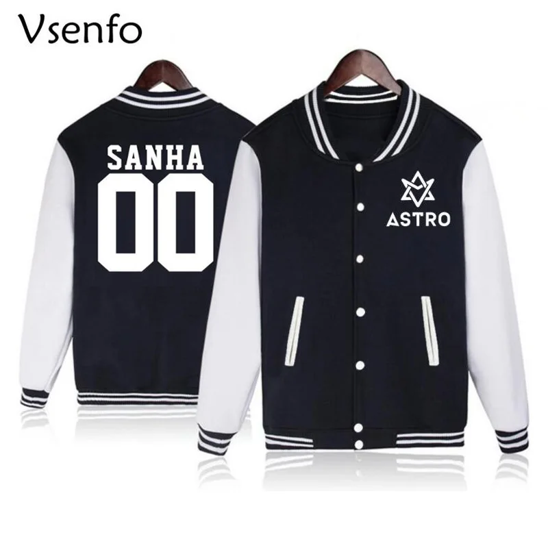 1 Vsenfo Kpop Astro Hoodie Women Men Sanha Mj Rocky Moonbie Eunwoo Jinjin Printed Sweatshirt Cotton Baseball Jacket Coat - Цвет: 1