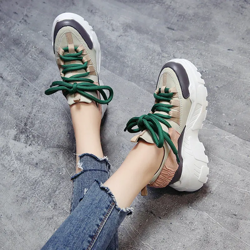 Кроссовки на платформе Nieuwe Vrouwen Stijlvolle Dikke Zool Loopschoenen Hoogte Toenemende 8 см спортивные