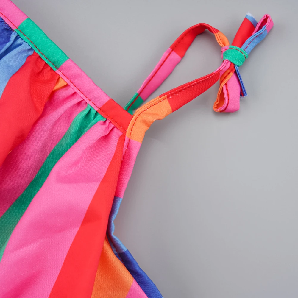 Baby Clothes Toddler Girl Set Polyester Rainbow Stripes Vest Body Suit Camisole+Short Pant Trousers Casual 2pc Princess Kid Tutu | Детская