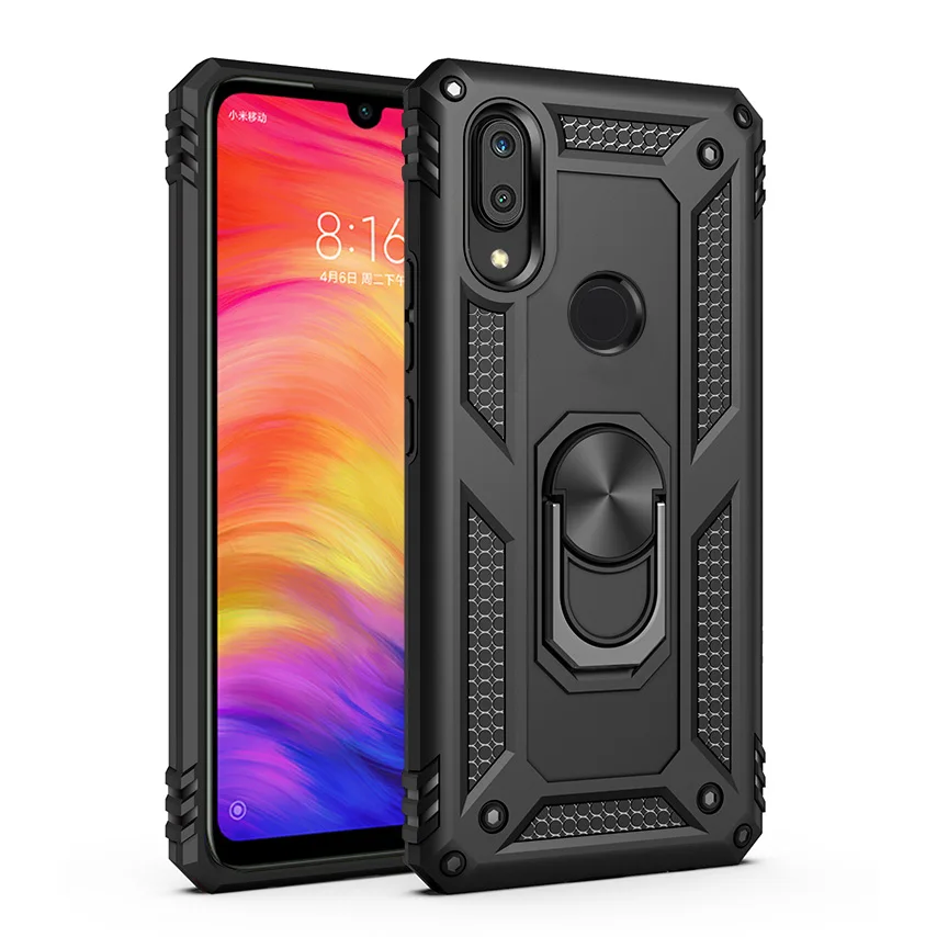 Black - Finger Ring Чехол для Xiaomi Redmi Note 7, чехол для Redmi Note 7, силиконовый защитный бампер, противоударный чехол, чехол для телефона s, роскошный Xiomi Redmi Note7, чехол s - Цвет: Black - Finger Ring