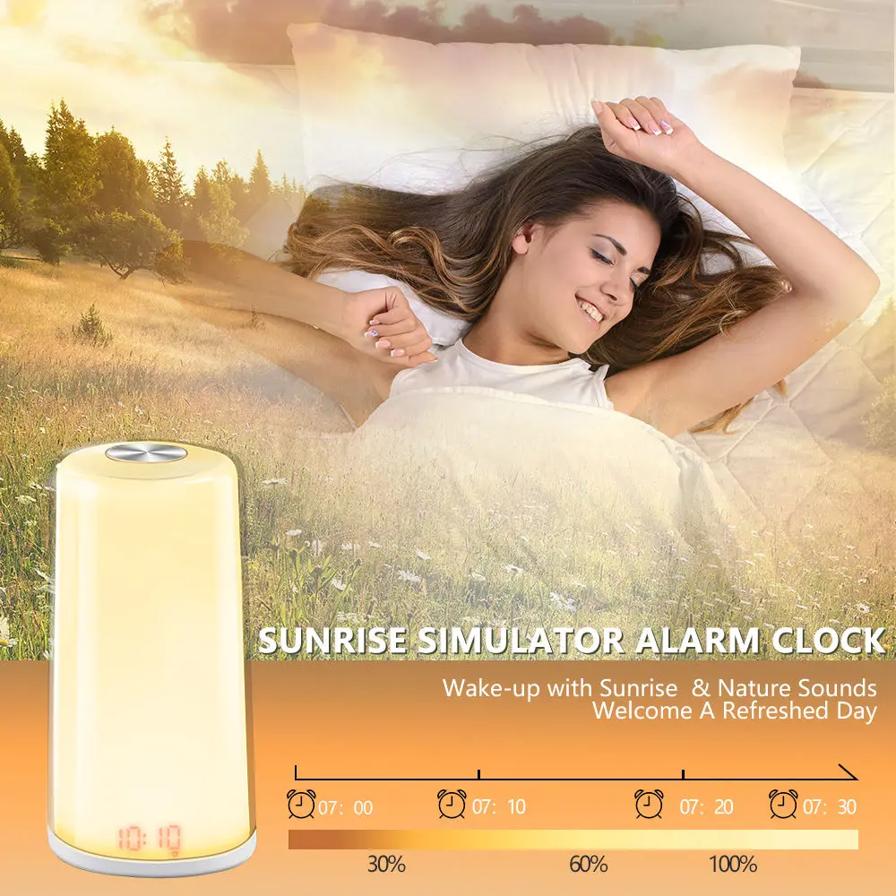 Цифровой будильник TITIROBA Sunrise Wake up светильник функция повтора естественных звуков сенсорное управление лампа Ночной светильник функция памяти