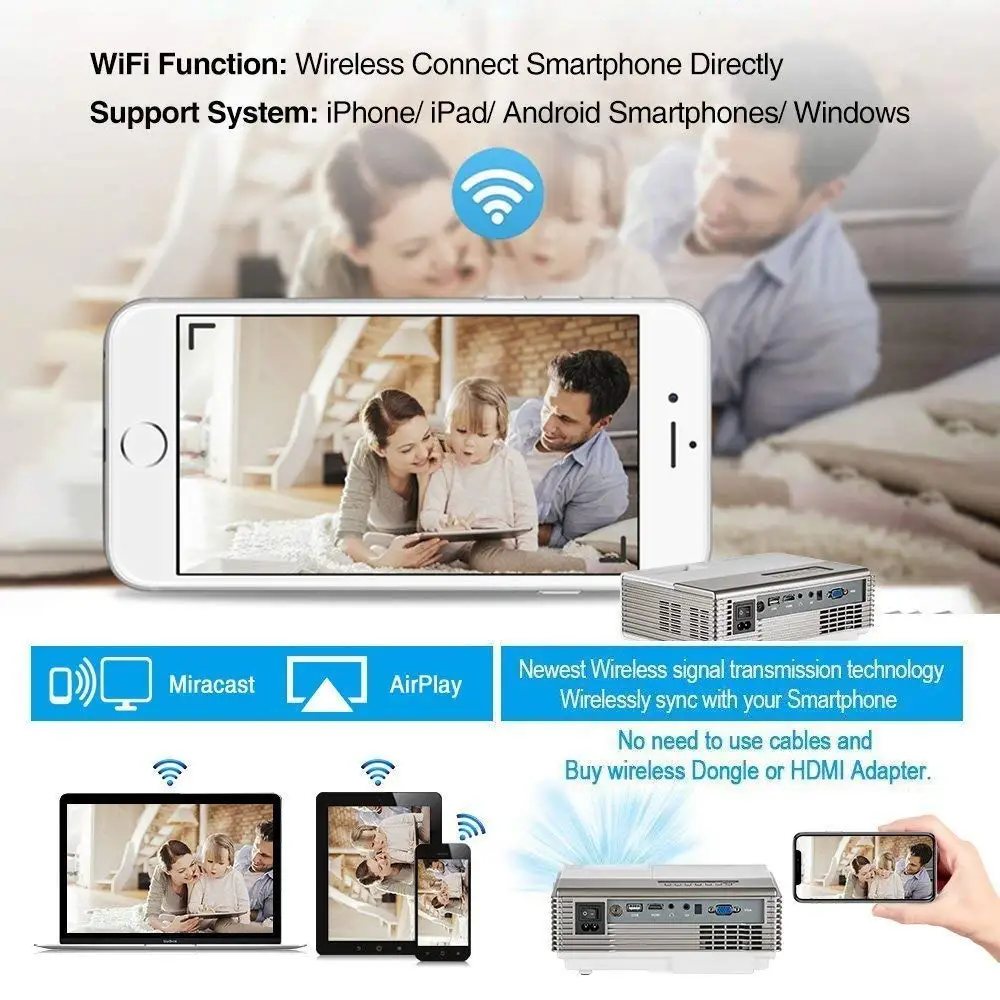 Мини Портативный светодиодный Android Wi Fi проектор домашний кинотеатр Bluetooth Miracast