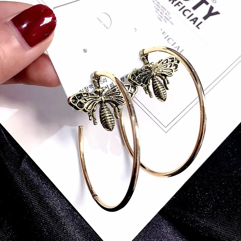 Большие брендовые серьги в стиле ретро с подвеской виде пчелы модные