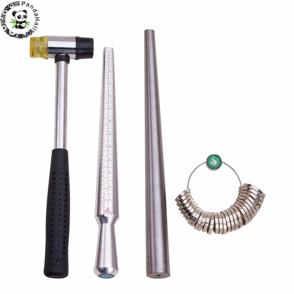 Jewelry Tools 4pcs/Set Ring Enlarger Stick Ring Sizer Finger Measuring Stick Mandrel Handle Hammers 25~28cm/1.1cm Drop Shipping