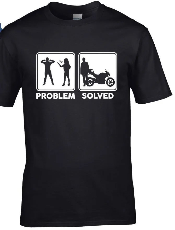 

New Fashion Cool Casual T Shirts Funny Biker T Shirt - Problem Solved Motorcycle New Sizes S - XXL Free UK Post T Shirt