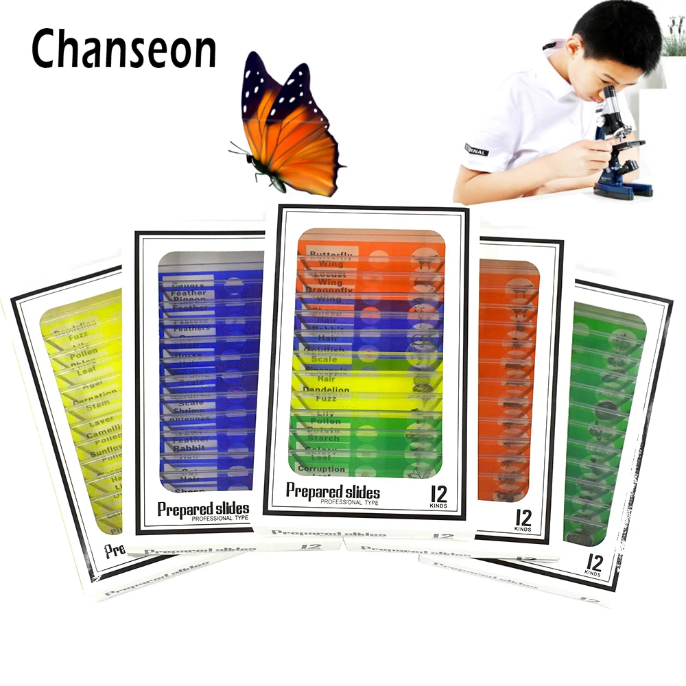 Chanseon 12 шт./компл. пластмассовые слайды для микроскопа Биологический образец с для детей Студенческий микроскоп для обучения
