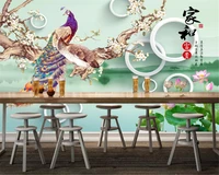 beibehang custom silky wall paper new chinese ginkgo ink landscape painting peacock tv background papel de parede 3d wallpaper