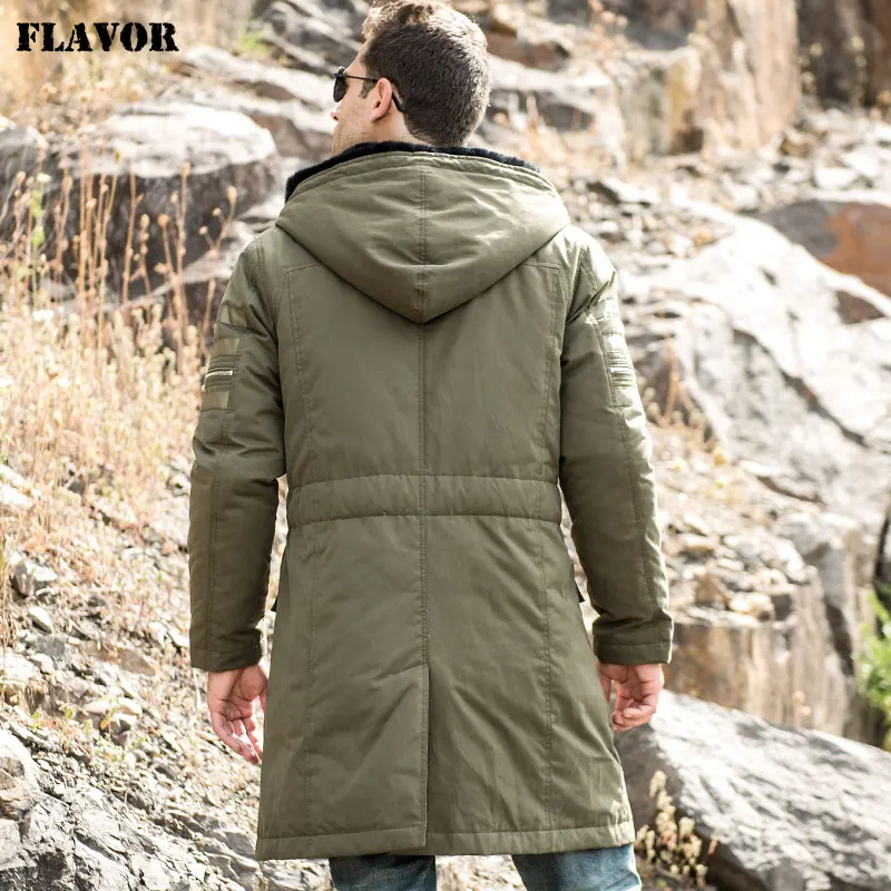 Мужская парка на натуральном меху FLAVOR длинный пуховик со съемной подкладкой из