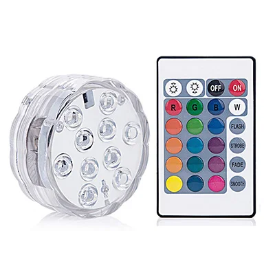 1 controller 1 Lamp Светодиодный погружной светильник на батарейках, 10 светодиодов, RGB, подводный ночник, светильник для сада, бассейна, для свадебной вечеринки, ваза, чаша - Испускаемый цвет: 1 controller 1 Lamp