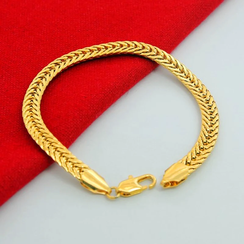 Мужской браслет шириной 6 5 мм из чистого золота 24 К 20 см|men jewelry bracelet|fashion men braceletmen